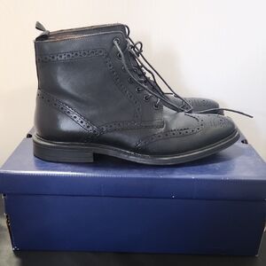 Stafford Black Leather Lace-Up Boots
